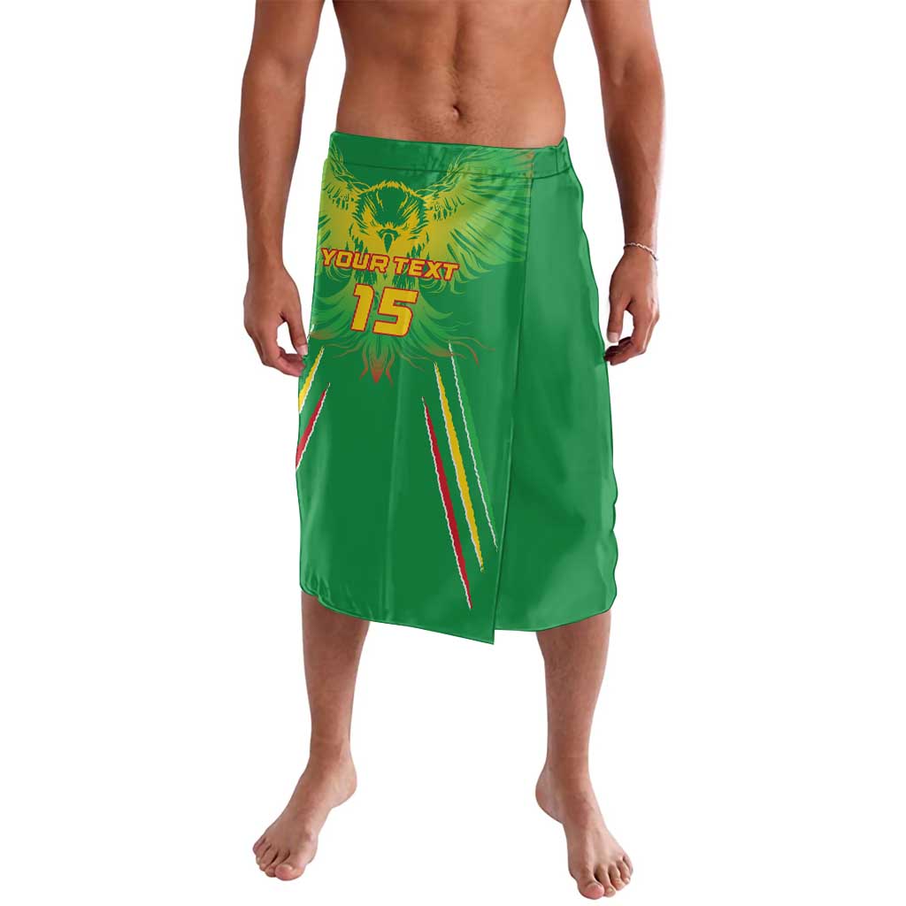 Green football wrap lavalava skirt with bold front graphic and side slit, size 15