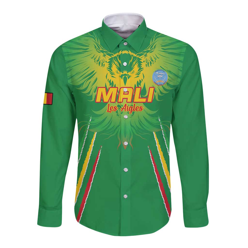Green long-sleeve button football shirt with Mali lion graphic and logo on the chest