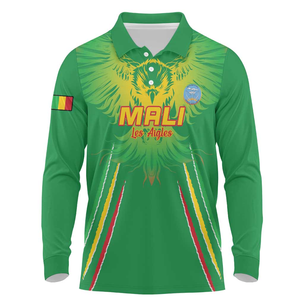 Custom Mali Football Long Sleeve Polo Shirt Go Les Aigles Green Color - Wonder Print Shop