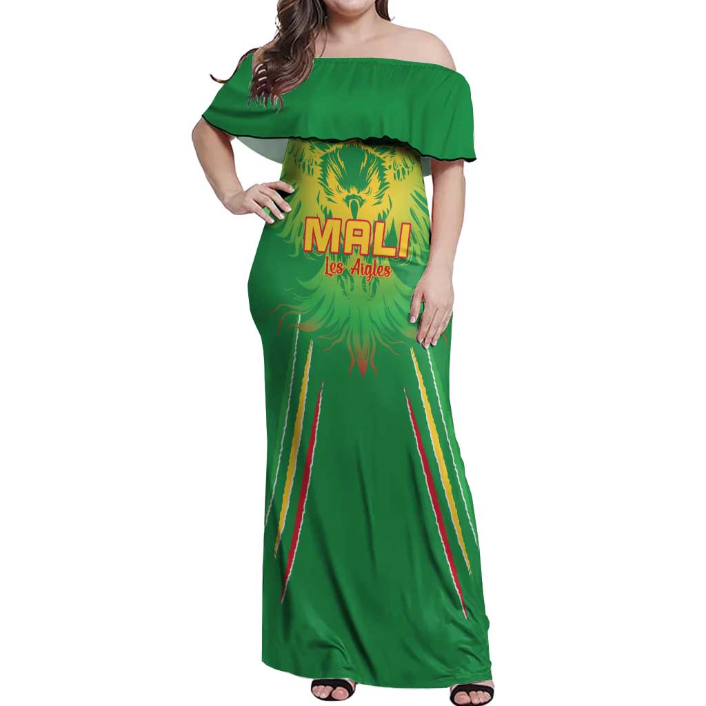 Custom Mali Football Off Shoulder Maxi Dress Go Les Aigles Green Color - Wonder Print Shop