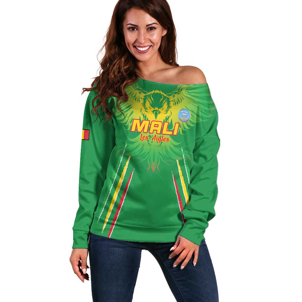 Custom Mali Football Off Shoulder Sweater Go Les Aigles Green Color