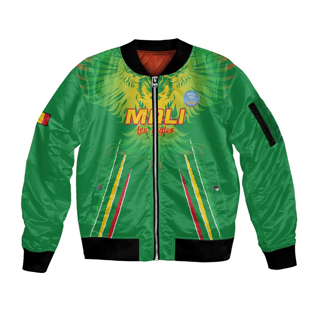 Custom Mali Football Sleeve Zip Bomber Jacket Go Les Aigles Green Color - Wonder Print Shop