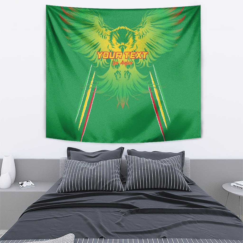 Green football tapestry with yellow eagle artwork and 'YOUR TEXT' centered at the top