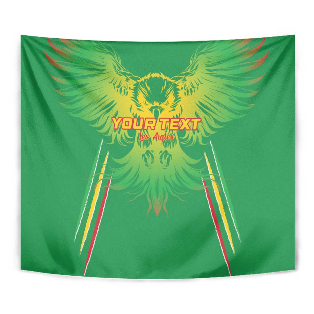 Green football tapestry close view with yellow eagle and 'YOUR TEXT' text