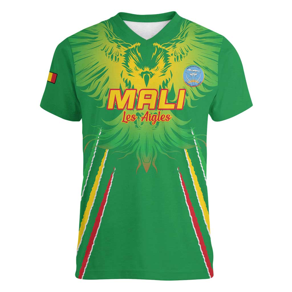 Custom Mali Football Women V-Neck T-Shirt Go Les Aigles Green Color - Wonder Print Shop