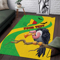Personalized area rug with green and yellow vulture graphic and map flag with bold text
