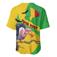 Yellow baseball jersey back with Mali map/flag, birds, and 'YOUR TEXT' graphic