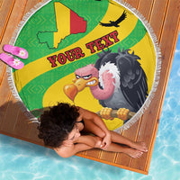 Round beach blanket, vulture and Mali flag map with 'YOUR TEXT' across yellow and green