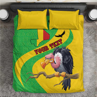 Yellow duvet bedding set with green Mali map design, vulture artwork, and two square pillows