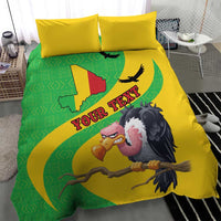 Yellow duvet bedding set with green Mali map, vulture illustration, and two matching pillowcases