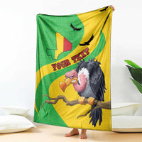 Green and yellow Mali flag map blanket with cartoon vulture and “YOUR TEX” text