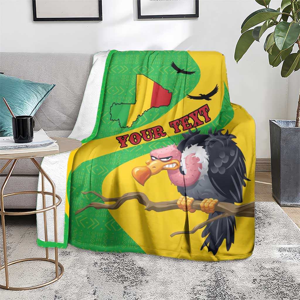 Green and yellow vulture blanket with Mali flag map, “YOUR TEX” graphic