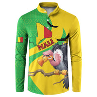 Yellow button-front sweatshirt with green Mali bird and map graphic