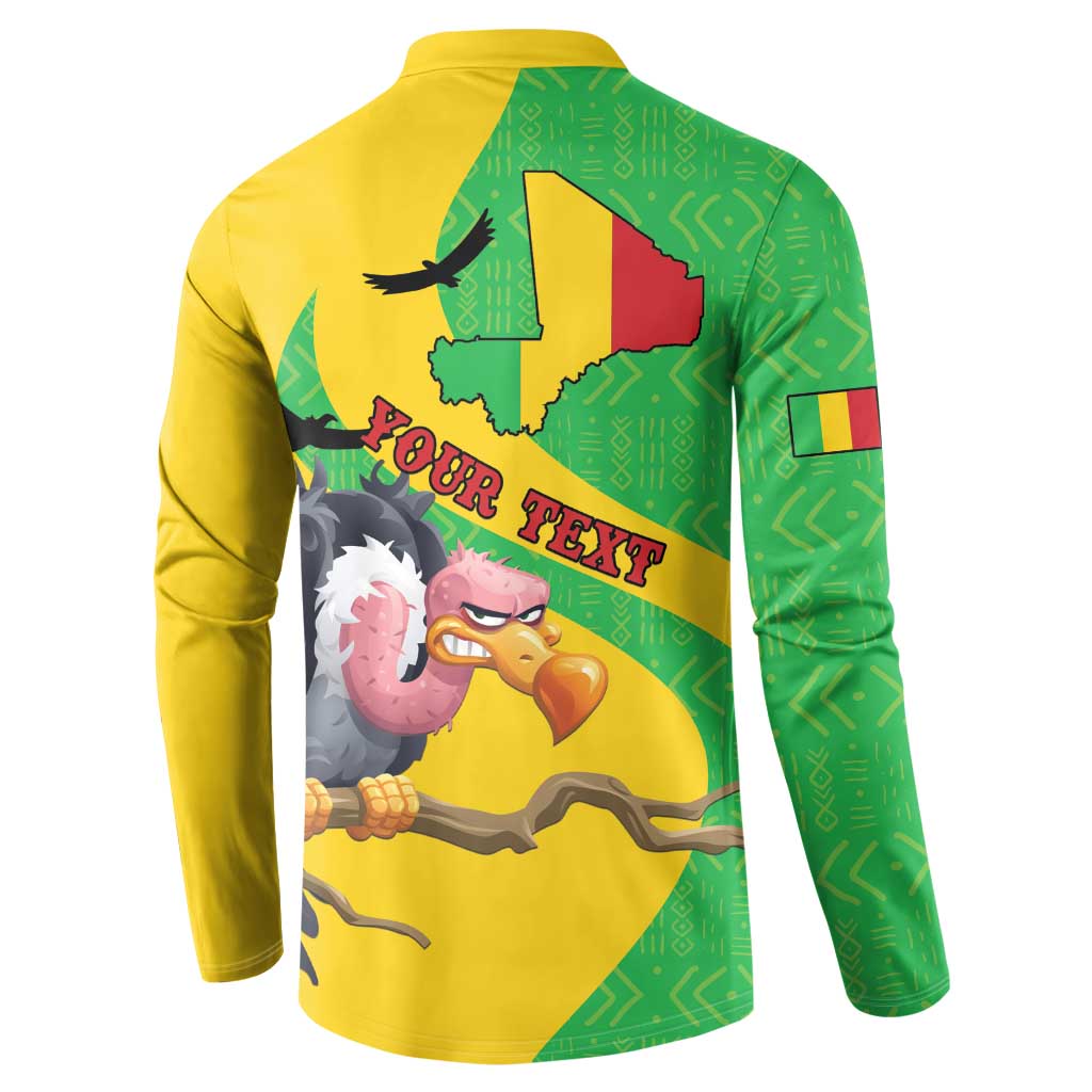 Yellow and green sweatshirt back print with Mali bird and map graphic