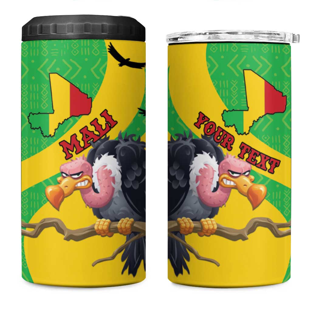 Personalised Mali 4 in 1 Can Cooler Tumbler Vulture With Flag Map Bogolan Pattern