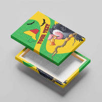 Personalised canvas wall art on easel, green yellow Mali map and vulture graphic with “Your Texas”