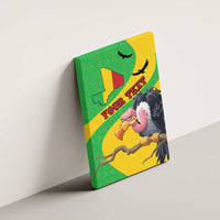Personalised canvas wall art against wall, green yellow Mali map and vulture illustration with “Your Texas”