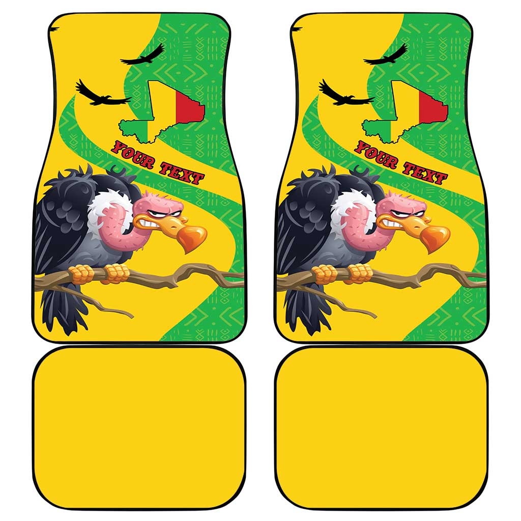 Personalized car floor mats, green/yellow vulture flag map bogolan pattern with custom text