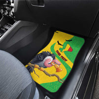 Personalized front car floor mat, green/yellow vulture flag map bogolan pattern with custom text