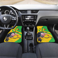 Personalized front car floor mats pair, green/yellow vulture flag map bogolan pattern with custom text