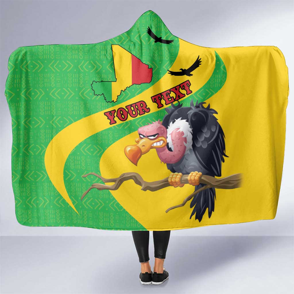 Personalised Mali Hooded Blanket Vulture With Flag Map Bogolan Pattern - Wonder Print Shop