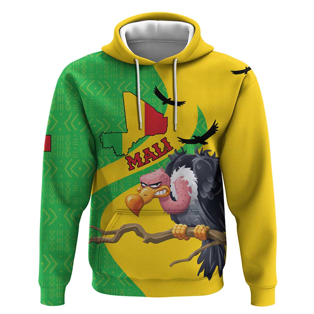 Personalised Mali Hoodie Vulture With Flag Map Bogolan Pattern - Wonder Print Shop