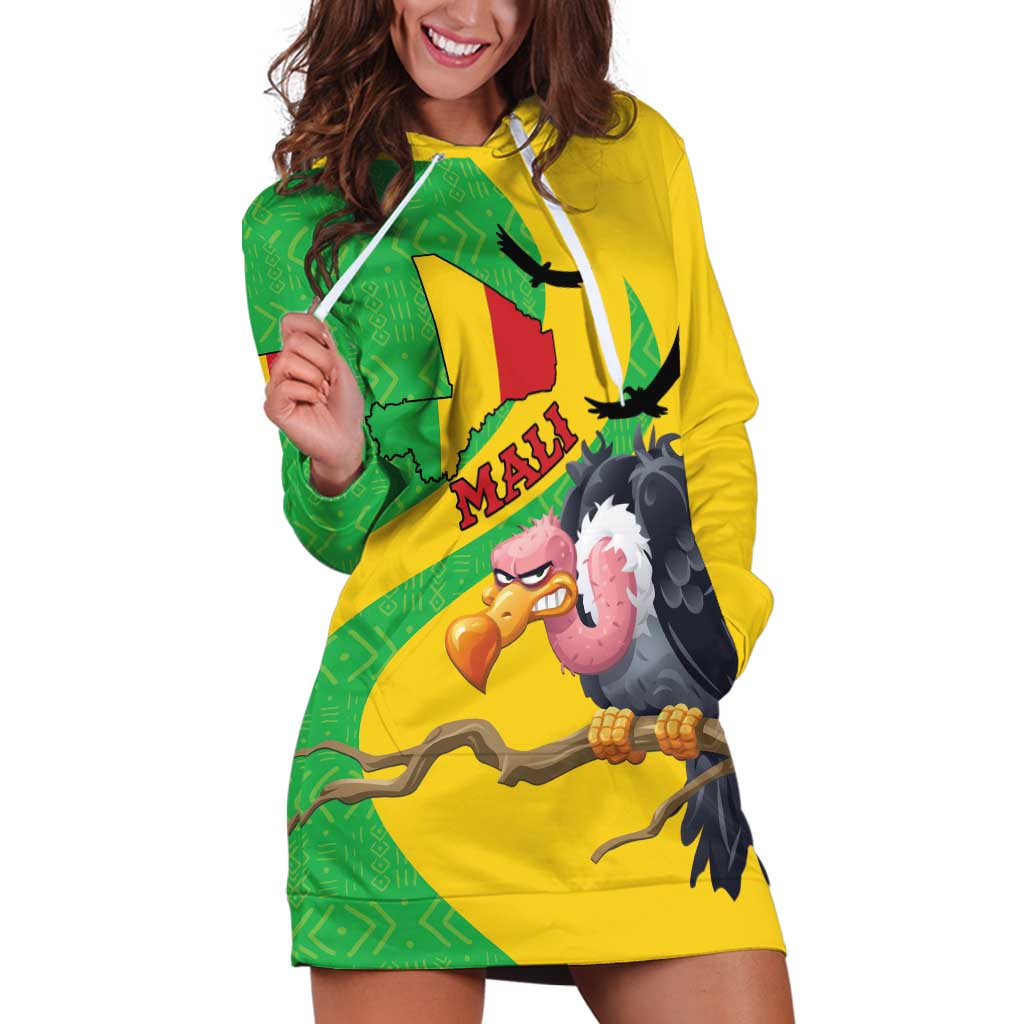 Personalised Mali Hoodie Dress Vulture With Flag Map Bogolan Pattern - Wonder Print Shop