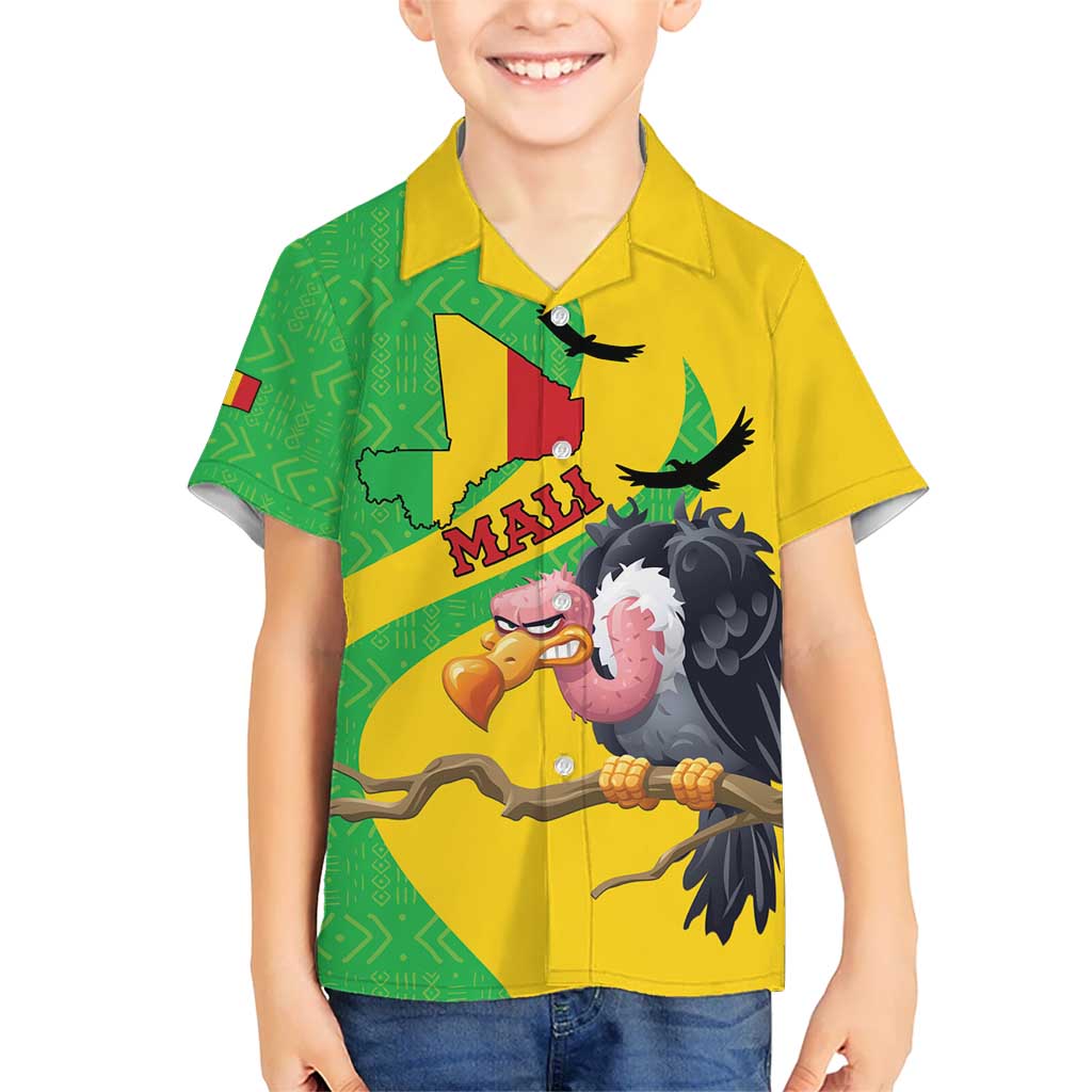 Personalised Mali Kid Hawaiian Shirt Vulture With Flag Map Bogolan Pattern - Wonder Print Shop