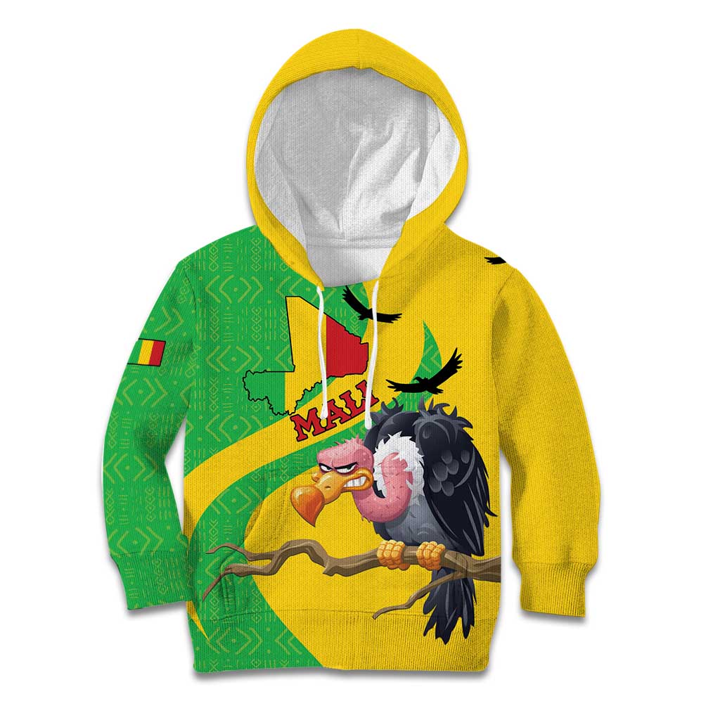 Personalised Mali Kid Hoodie Vulture With Flag Map Bogolan Pattern - Wonder Print Shop