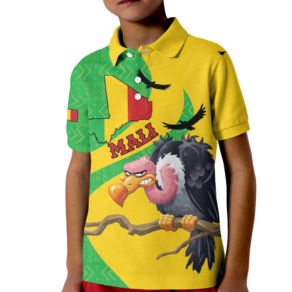 Personalised Mali Kid Polo Shirt Vulture With Flag Map Bogolan Pattern - Wonder Print Shop