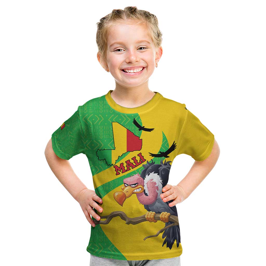 Personalised Mali Kid T Shirt Vulture With Flag Map Bogolan Pattern - Wonder Print Shop