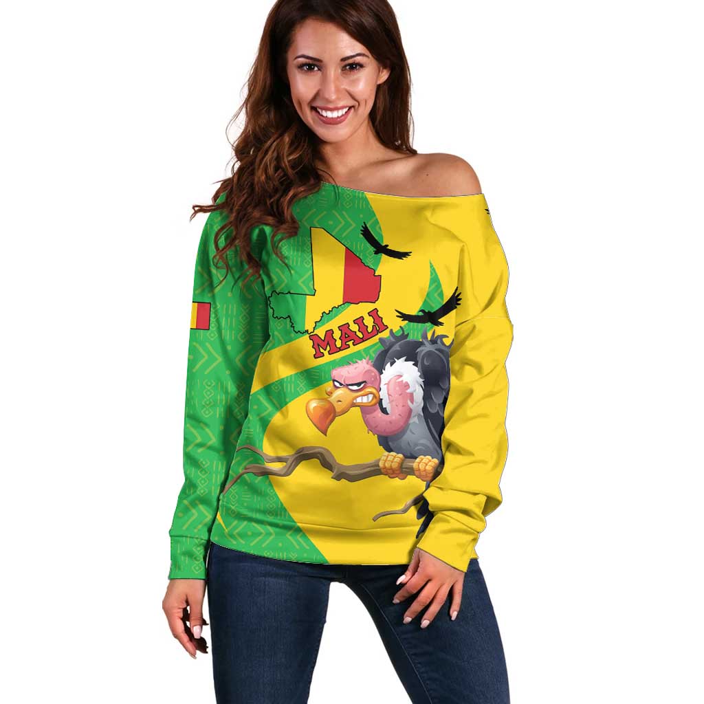 Personalised Mali Off Shoulder Sweater Vulture With Flag Map Bogolan Pattern