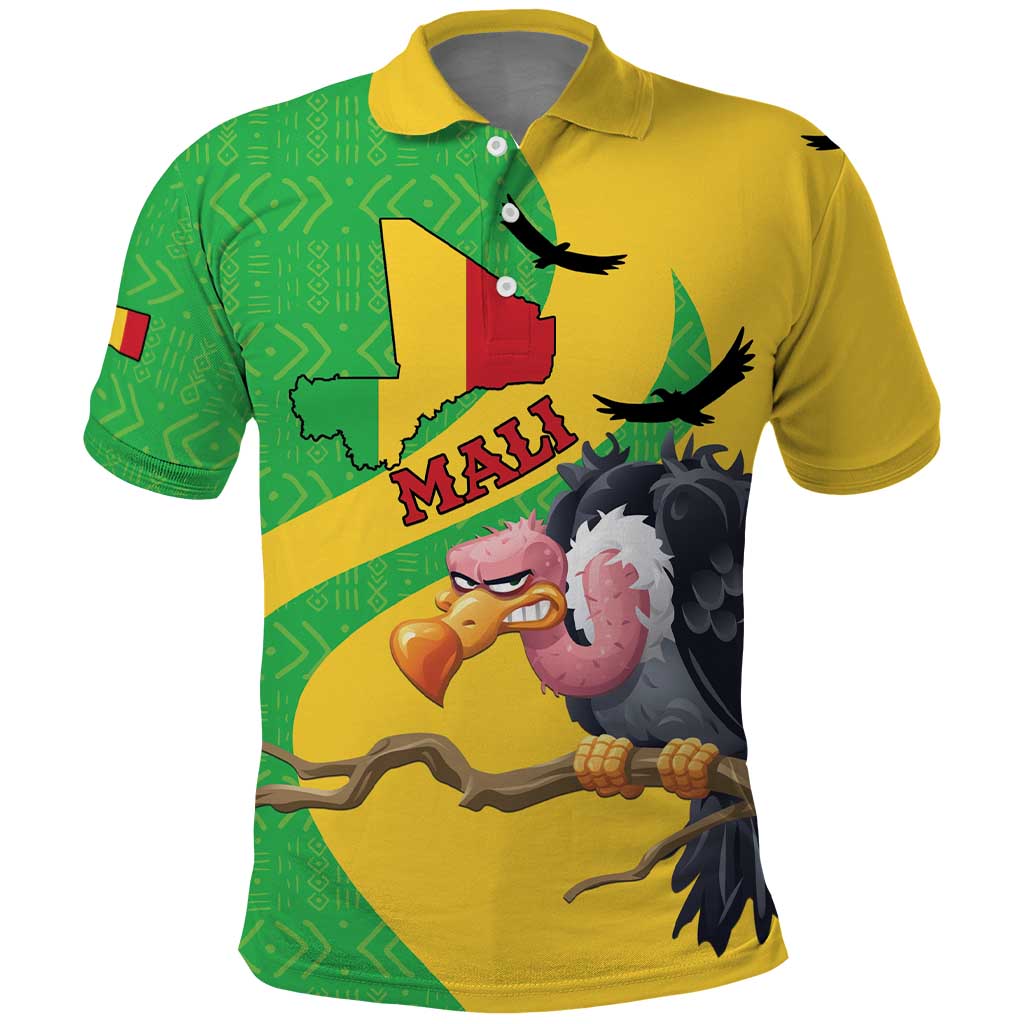 Personalised Mali Polo Shirt Vulture With Flag Map Bogolan Pattern - Wonder Print Shop