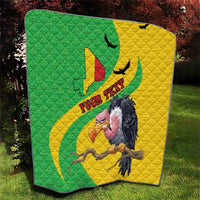 Quilted throw quilt with green and yellow design, Texas map and vulture graphic