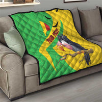Quilted couch throw quilt in green and yellow with Texas map, vulture, and “Your Text”
