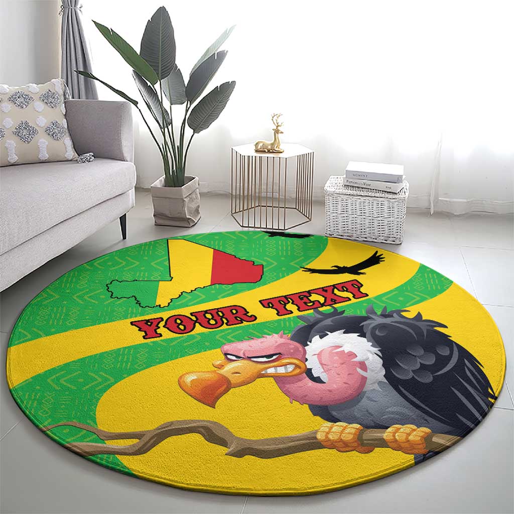 Round carpet with vulture graphic, Texas flag map pattern, and 'QUER TEXAS' text
