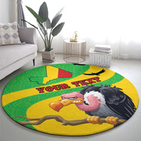 Round carpet with vulture graphic, Texas flag map pattern, and 'QUER TEXAS' text