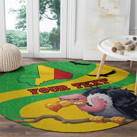 Round carpet with Texas flag map, vulture illustration, and 'YOUR TEXAS' text