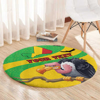 Round vulture and Texas flag patterned carpet with 'QUER TEXAS' text