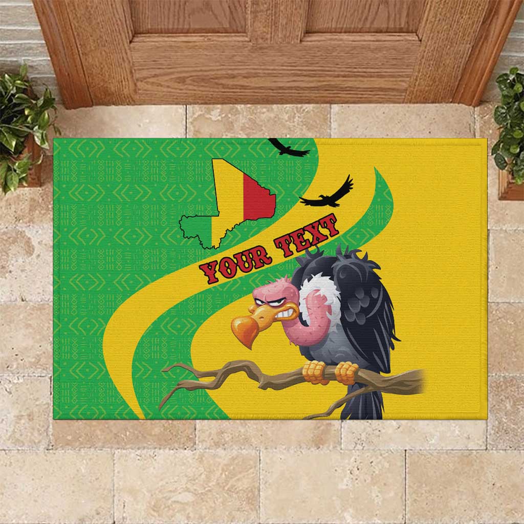 Personalised Mali Rubber Doormat Vulture With Flag Map Bogolan Pattern - Wonder Print Shop