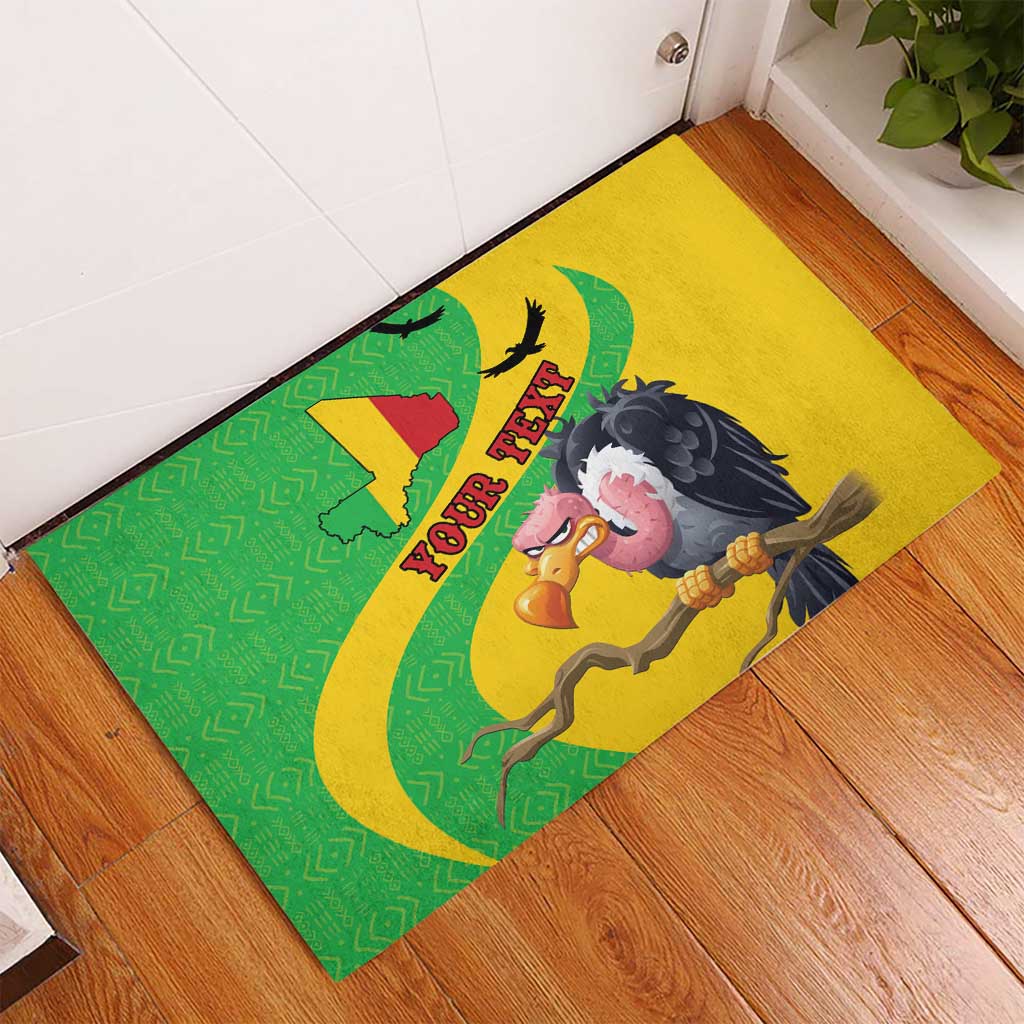 Personalized rubber doormat with Mali flag map, green-yellow design and black vulture, custom text