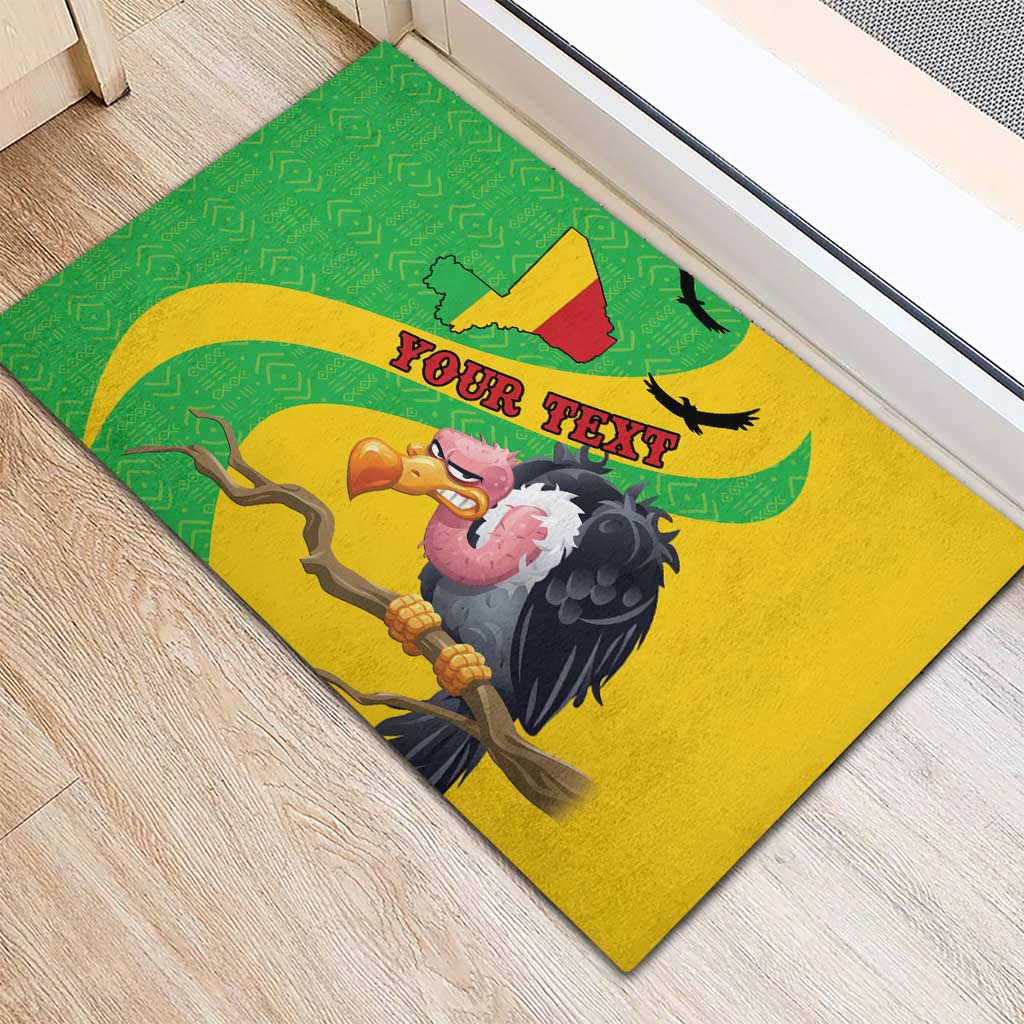 Personalized rubber doormat with Mali map flag, green wave pattern, black vulture, custom text