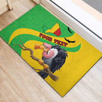 Personalized rubber doormat with Mali map flag, green wave pattern, black vulture, custom text