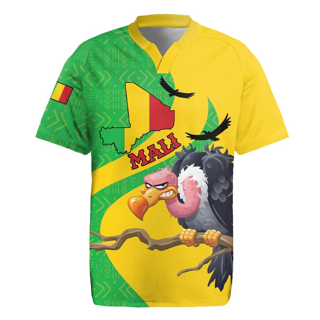 Personalised Mali Rugby Jersey Vulture With Flag Map Bogolan Pattern - Wonder Print Shop