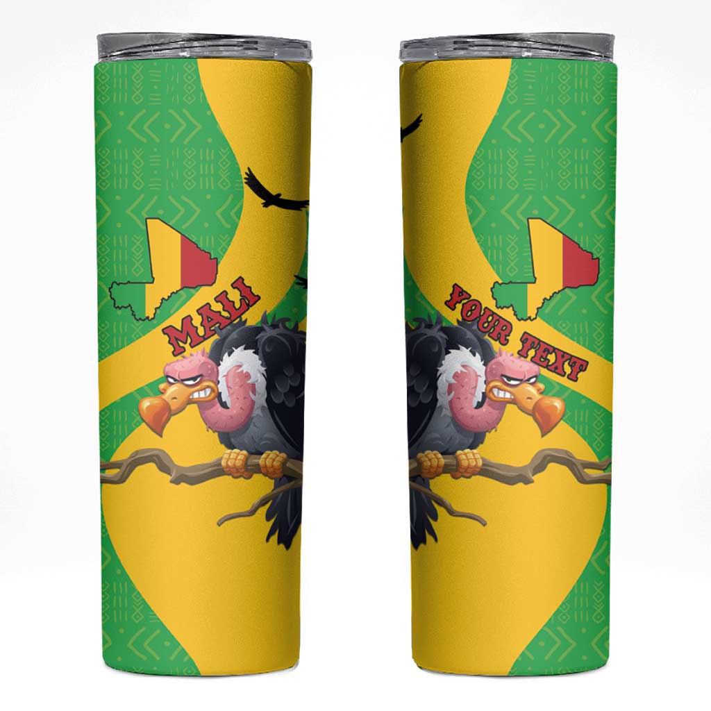 Personalised Mali Skinny Tumbler Vulture With Flag Map Bogolan Pattern - Wonder Print Shop