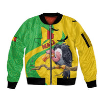 Unisex yellow/green zip bomber jacket with ribbed cuffs and front graphic panel