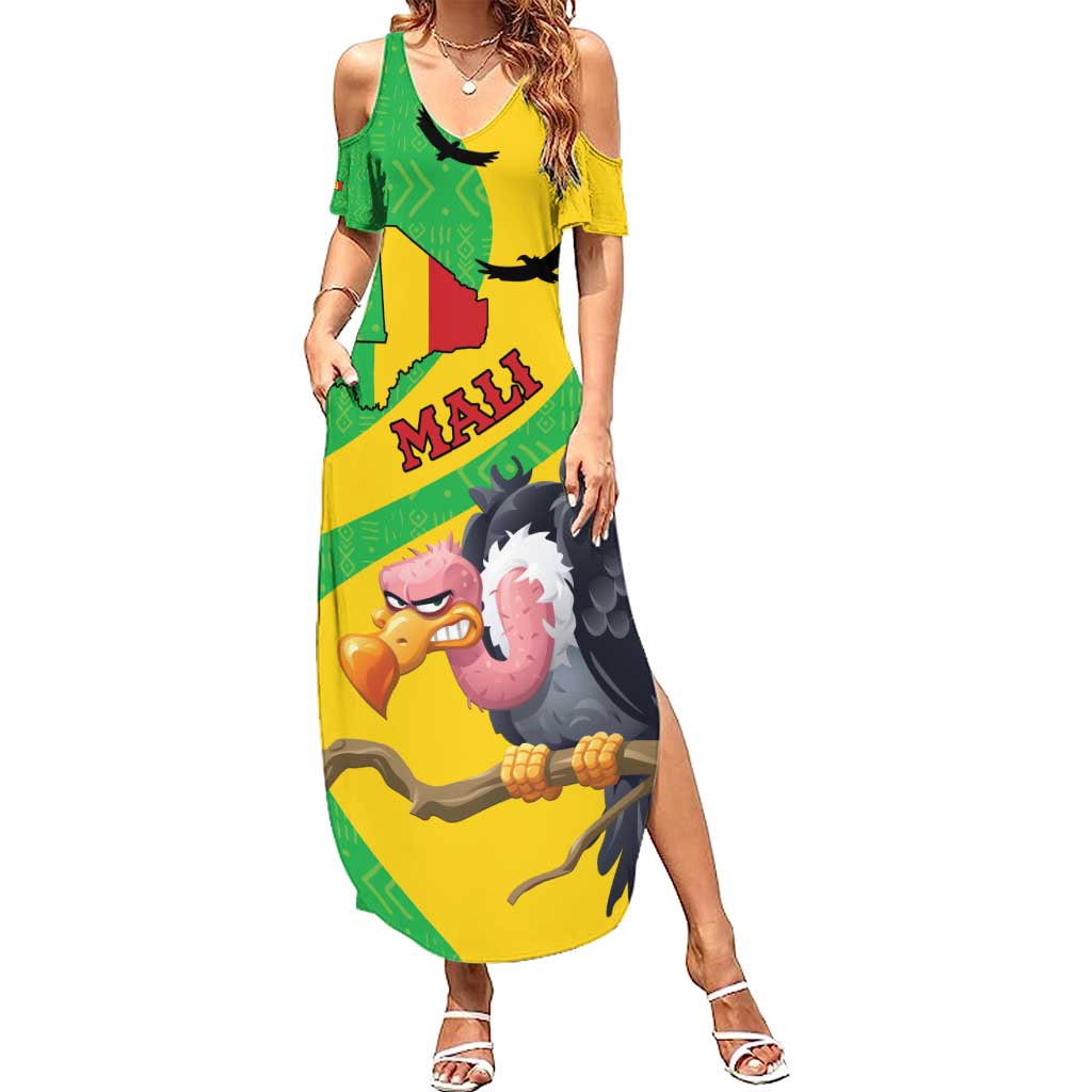 Personalised Mali Summer Maxi Dress Vulture With Flag Map Bogolan Pattern - Wonder Print Shop