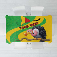 Yellow Mali vulture tablecloth with green pattern and 'YOUR TEXT' print.