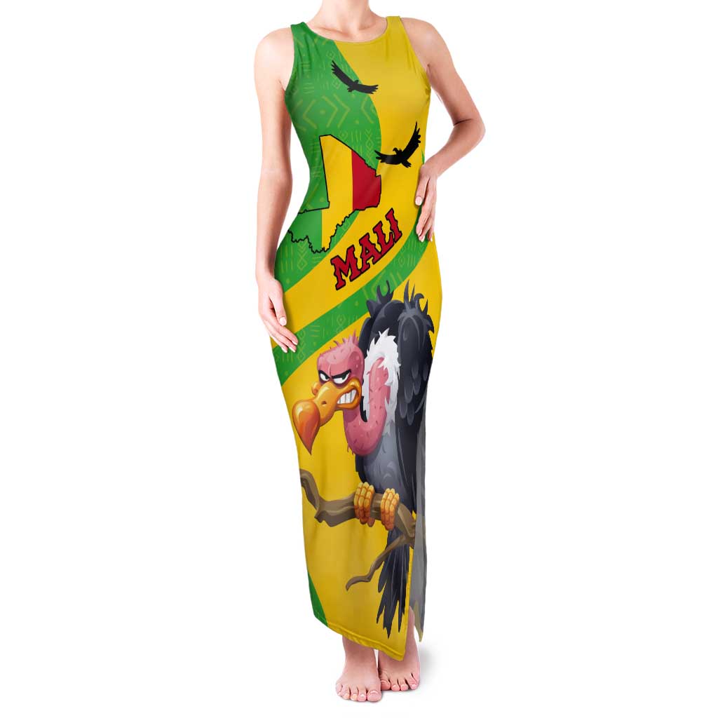 Personalised Mali Tank Maxi Dress Vulture With Flag Map Bogolan Pattern - Wonder Print Shop