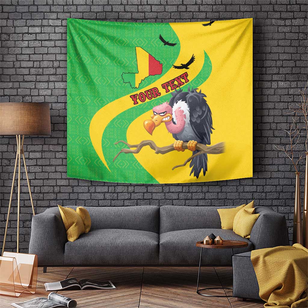 Personalised Mali Tapestry Vulture With Flag Map Bogolan Pattern - Wonder Print Shop